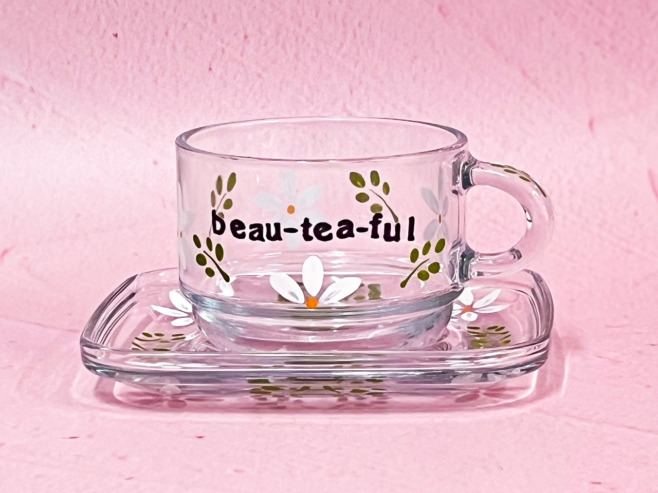 Hand-painted Square Teacup + Saucer | Beau-tea-ful