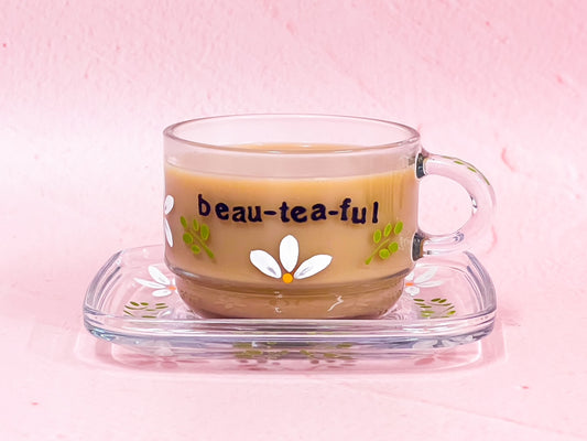 Hand-painted Square Teacup + Saucer | Beau-tea-ful