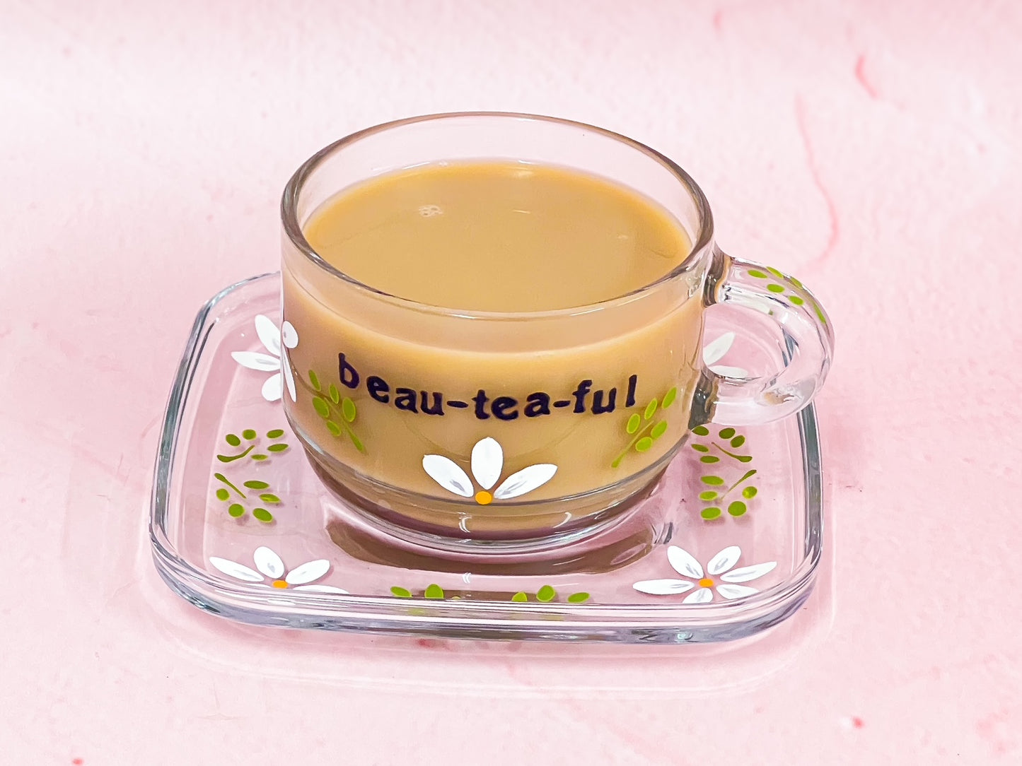 Hand-painted Square Teacup + Saucer | Beau-tea-ful
