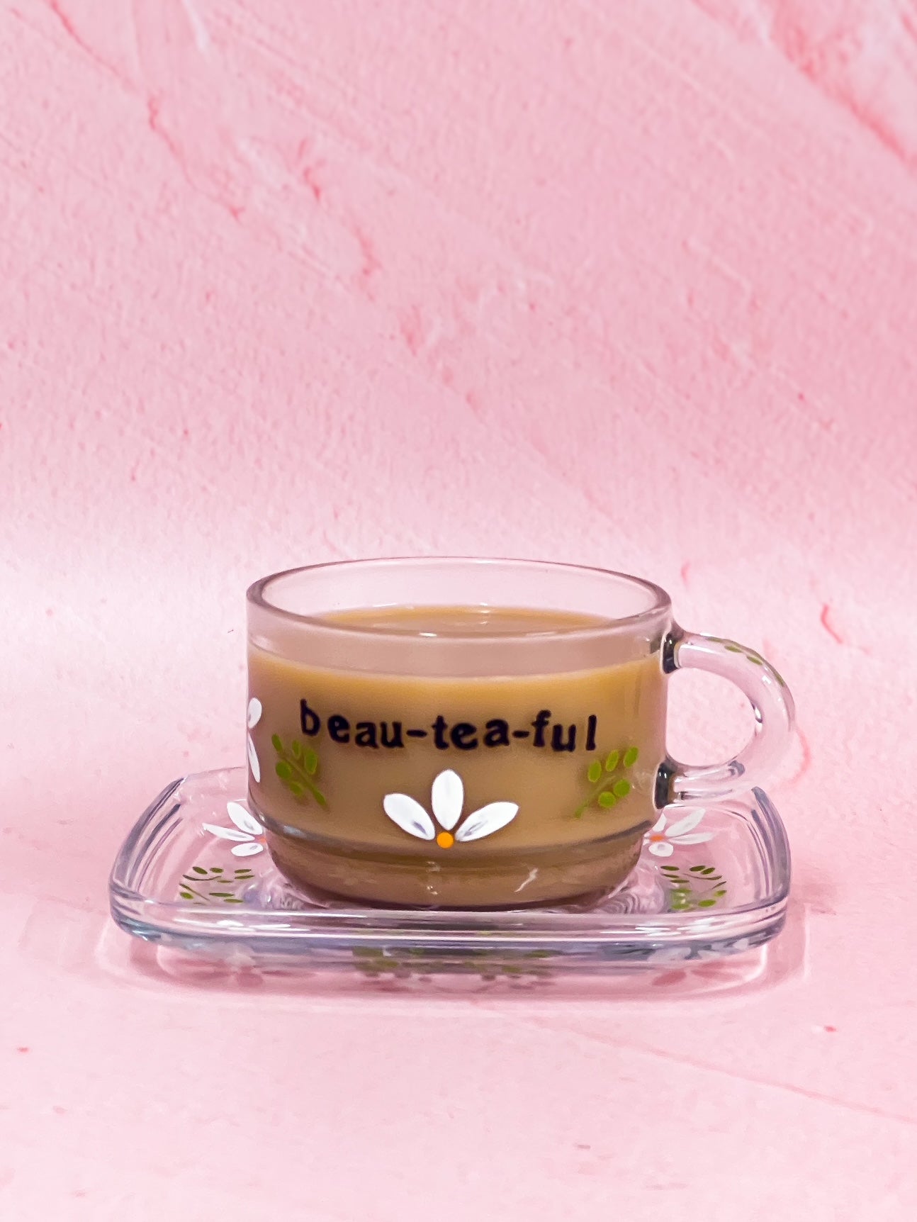 Hand-painted Square Teacup + Saucer | Beau-tea-ful
