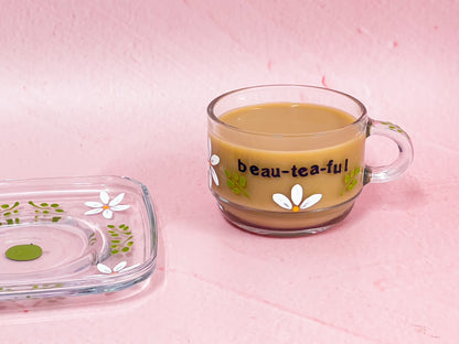 Hand-painted Square Teacup + Saucer | Beau-tea-ful