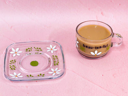 Hand-painted Square Teacup + Saucer | Beau-tea-ful