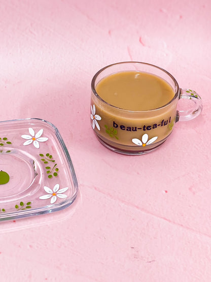 Hand-painted Square Teacup + Saucer | Beau-tea-ful