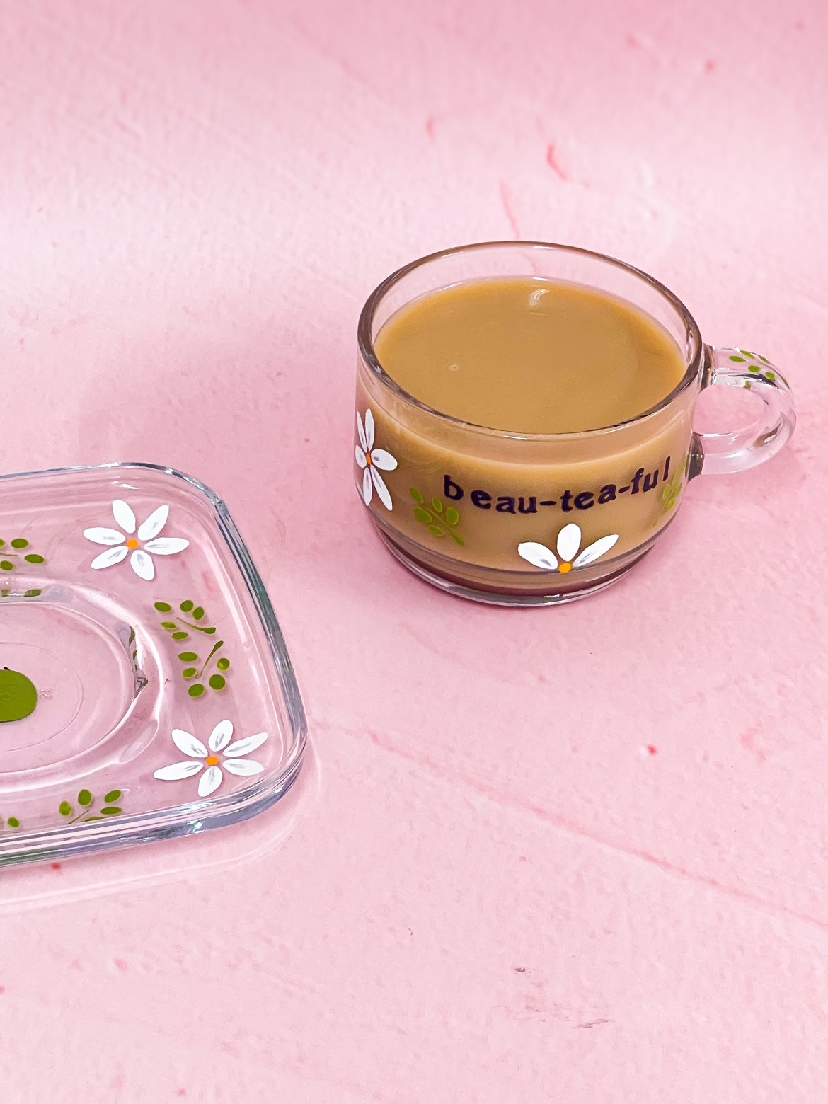 Hand-painted Square Teacup + Saucer | Beau-tea-ful