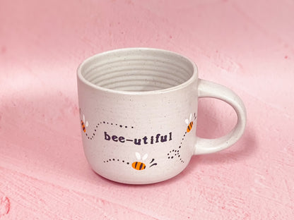 Hand-Painted Stoneware Mug - "Bee-utiful" Bee
