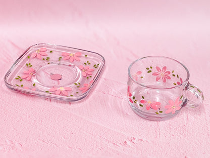 Hand-painted Square Teacup + Saucer | Blossom Petal