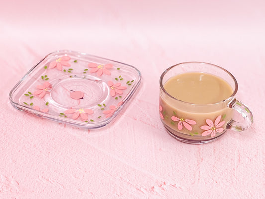 Hand-painted Square Teacup + Saucer | Blossom Petal