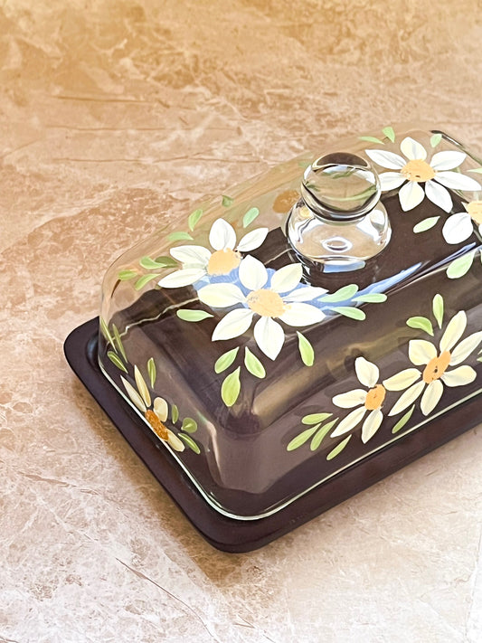 Hand-painted Glass Butter Dish - Anastasia