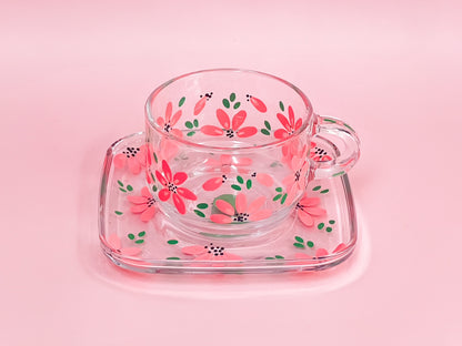 Hand-painted Square Teacup + Saucer | Blossom Coral