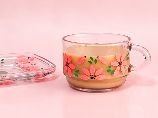 Hand-painted Square Teacup + Saucer | Blossom Coral