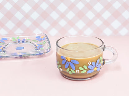 Hand-painted Square Teacup + Saucer | Blossom Cornflower Blue