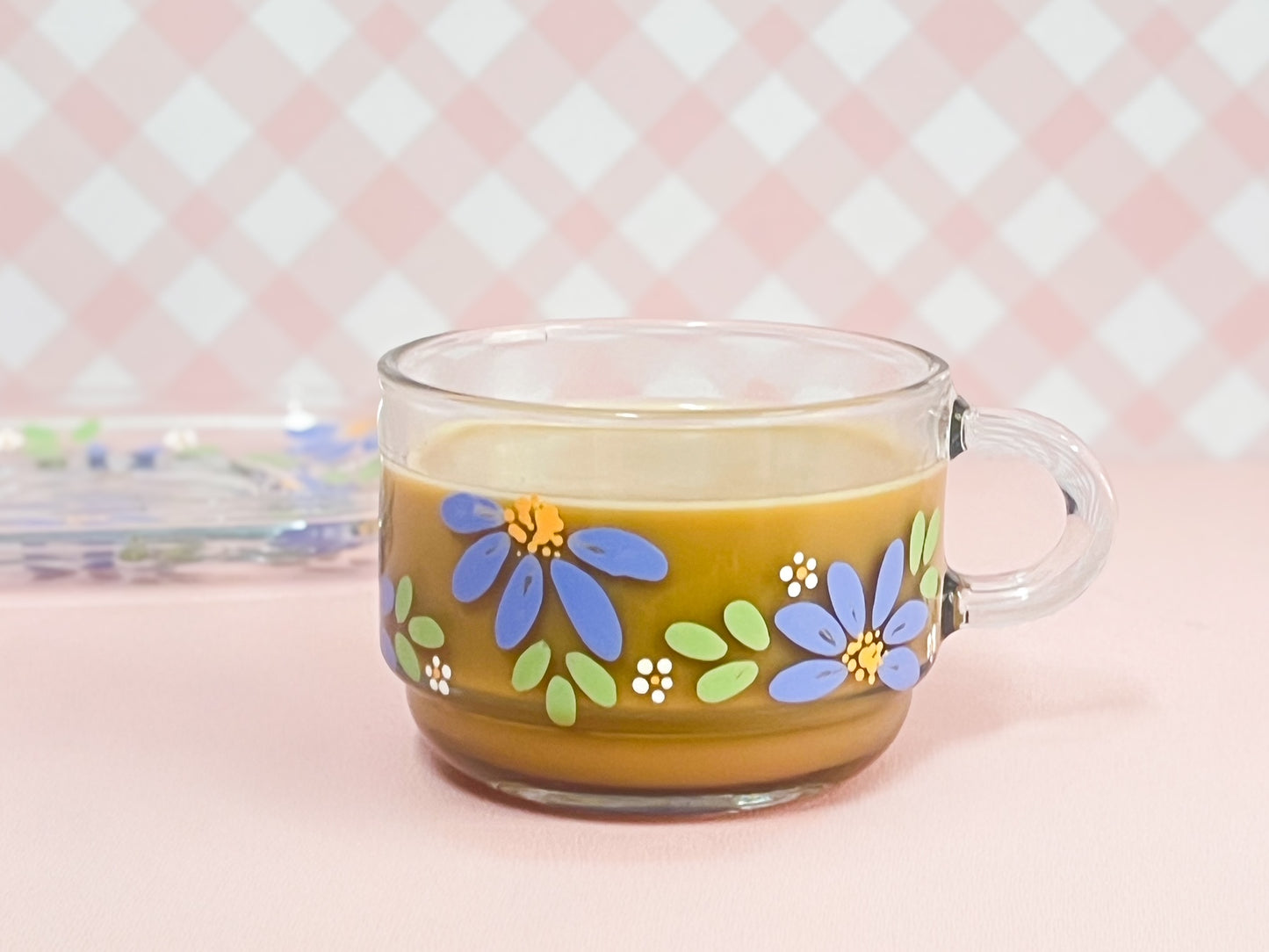 Hand-painted Square Teacup + Saucer | Blossom Cornflower Blue