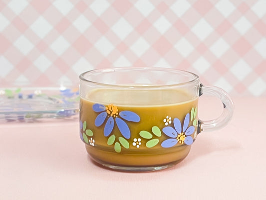 Hand-painted Square Teacup + Saucer | Blossom Cornflower Blue
