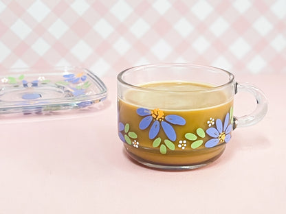Hand-painted Square Teacup + Saucer | Blossom Cornflower Blue
