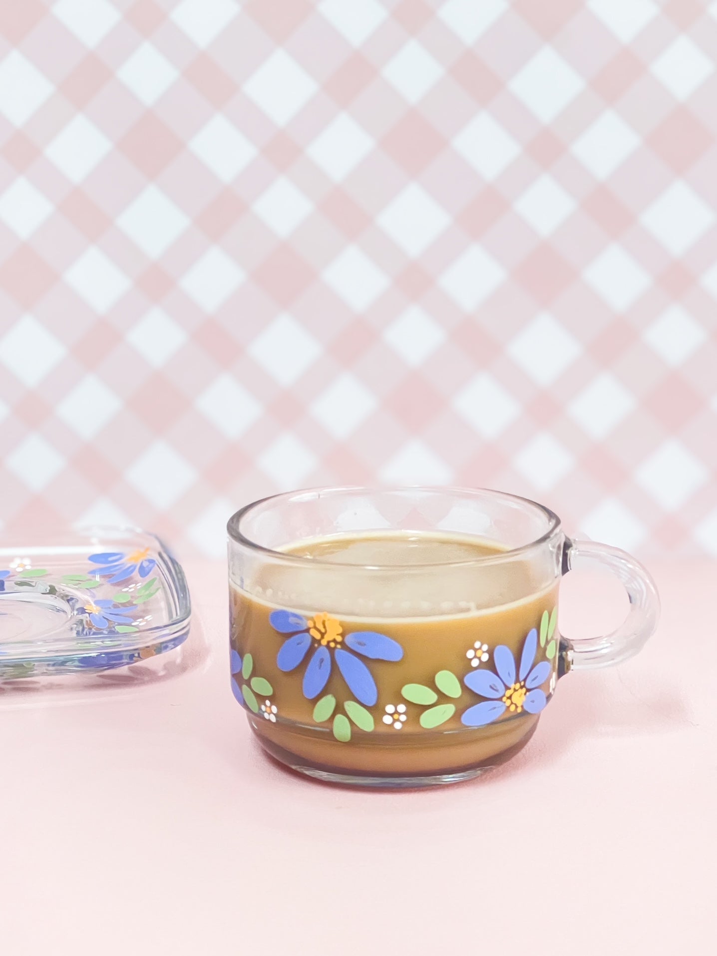 Hand-painted Square Teacup + Saucer | Blossom Cornflower Blue
