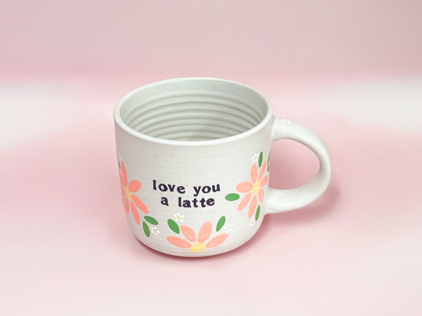 Hand-Painted Stoneware Mug - "Love you a latte" - Blossom Peach
