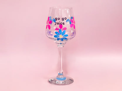 Hand-painted Wine Glass - "Go Go Juice" - Kai Blossom
