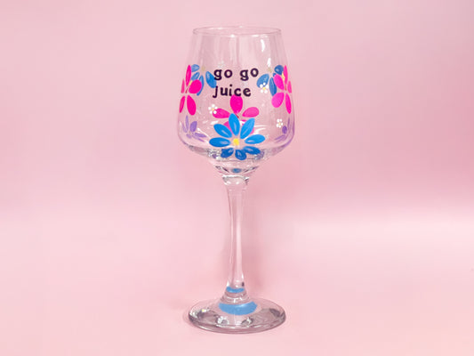 Hand-painted Wine Glass - "Go Go Juice" - Kai Blossom