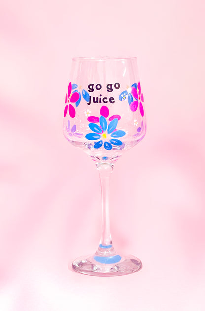Hand-painted Wine Glass - "Go Go Juice" - Kai Blossom
