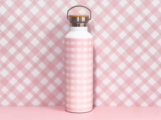 Insulated Drink Bottle - Peach Gingham