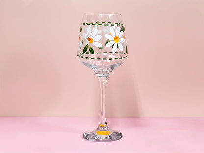 Hand-painted Wine Glass - Marguerite