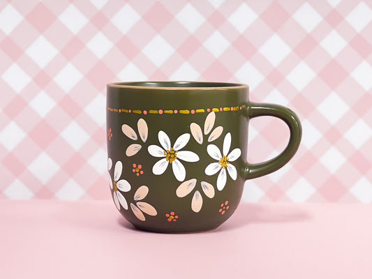 Hand-painted Ceramic Mug | Olive | Dried Daisy