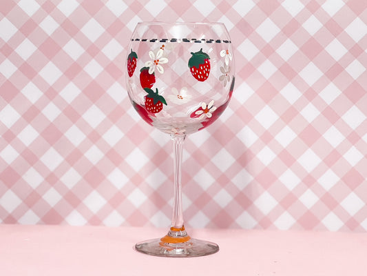 Hand-painted Wine Glass | Upcycled Glass | Berry Whimsy