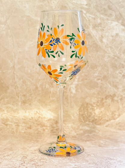 Hand-painted Wine Glass - Goldie