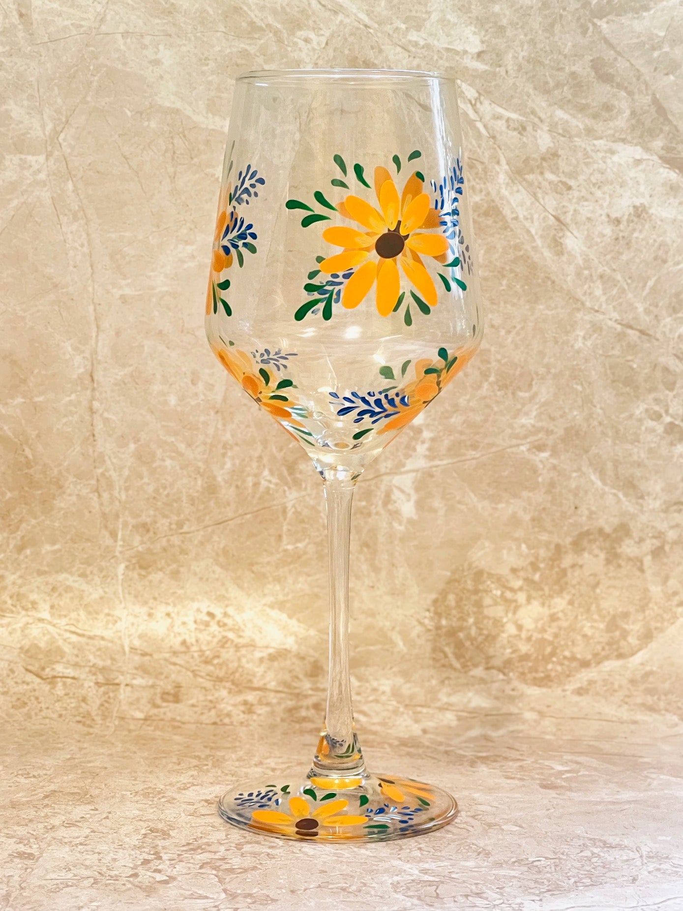 Hand-painted Wine Glass - Goldie