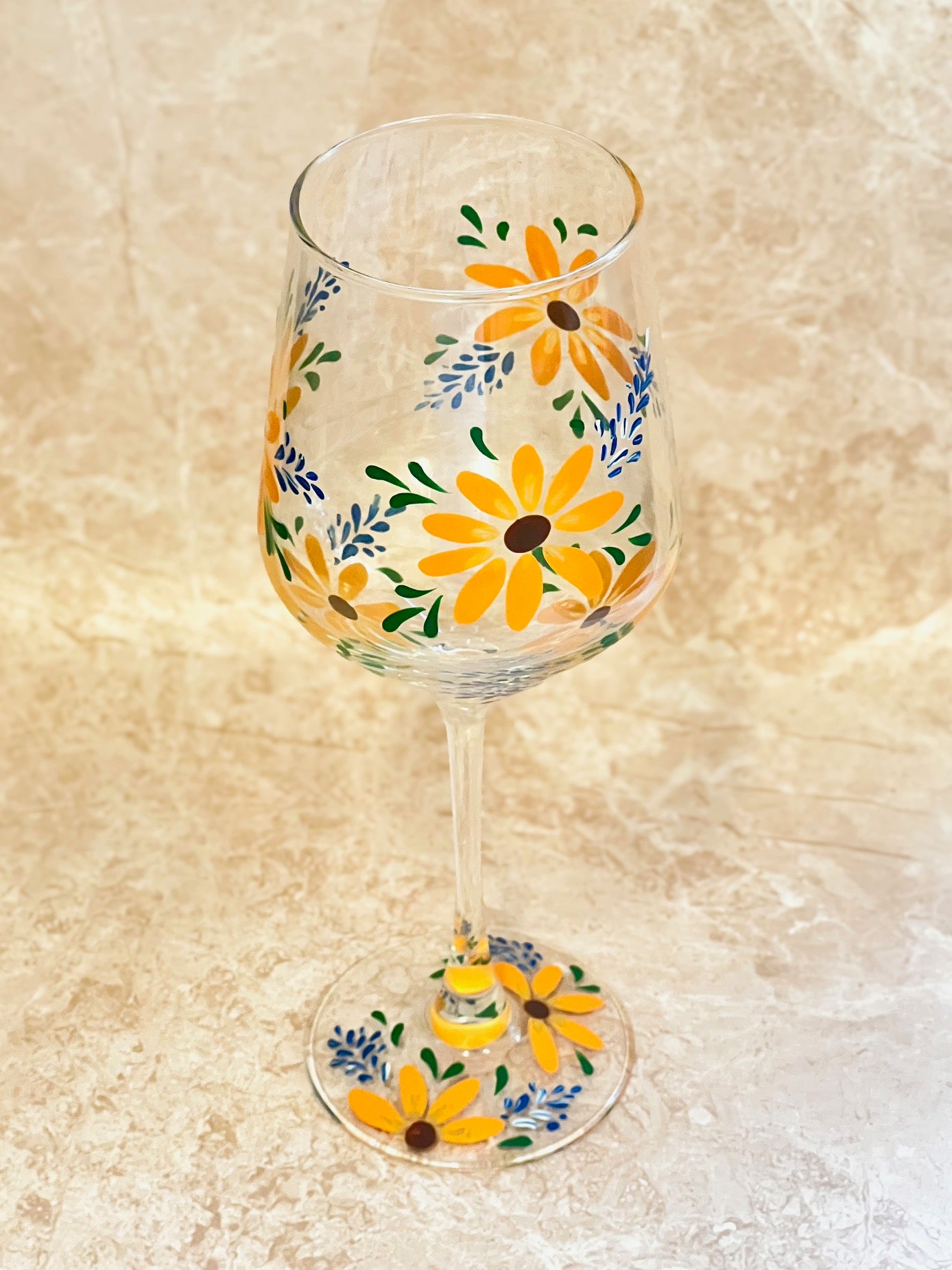 Hand-painted Wine Glass - Goldie