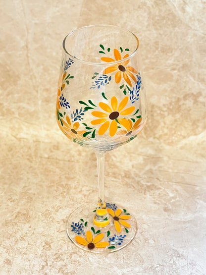 Hand-painted Wine Glass - Goldie