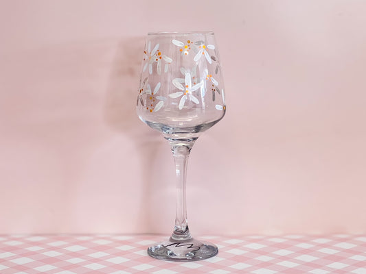 Hand-painted Wine Glass | Daisy Florals - White