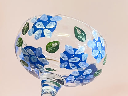 Hand-painted Coupe Glass | Hamptons Hydrangea