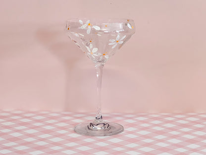 Hand-Painted Cocktail Glass | Daisy Florals - White