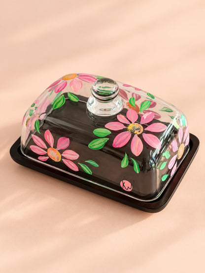 Hand-painted Glass Butter Dish - Spring Blossom