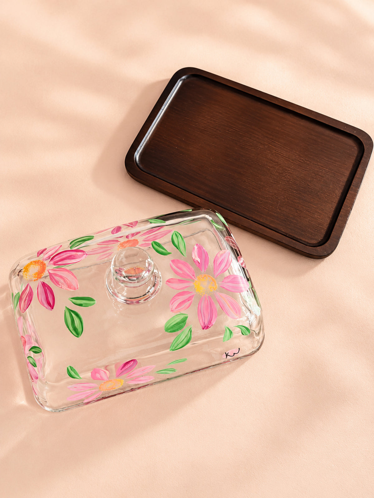 Hand-painted Glass Butter Dish - Spring Blossom