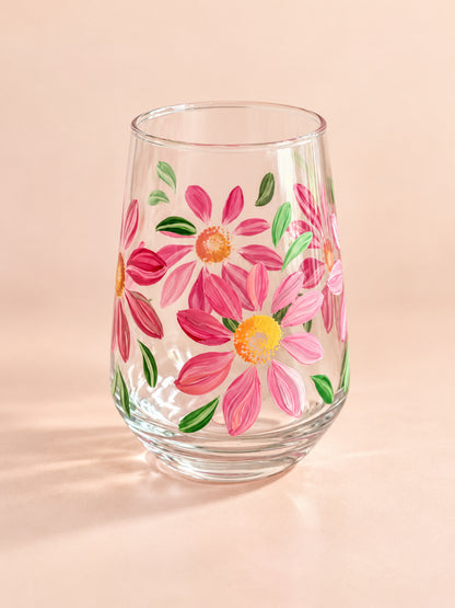 Hand-painted Stemless Wine Glass - Spring Blossom