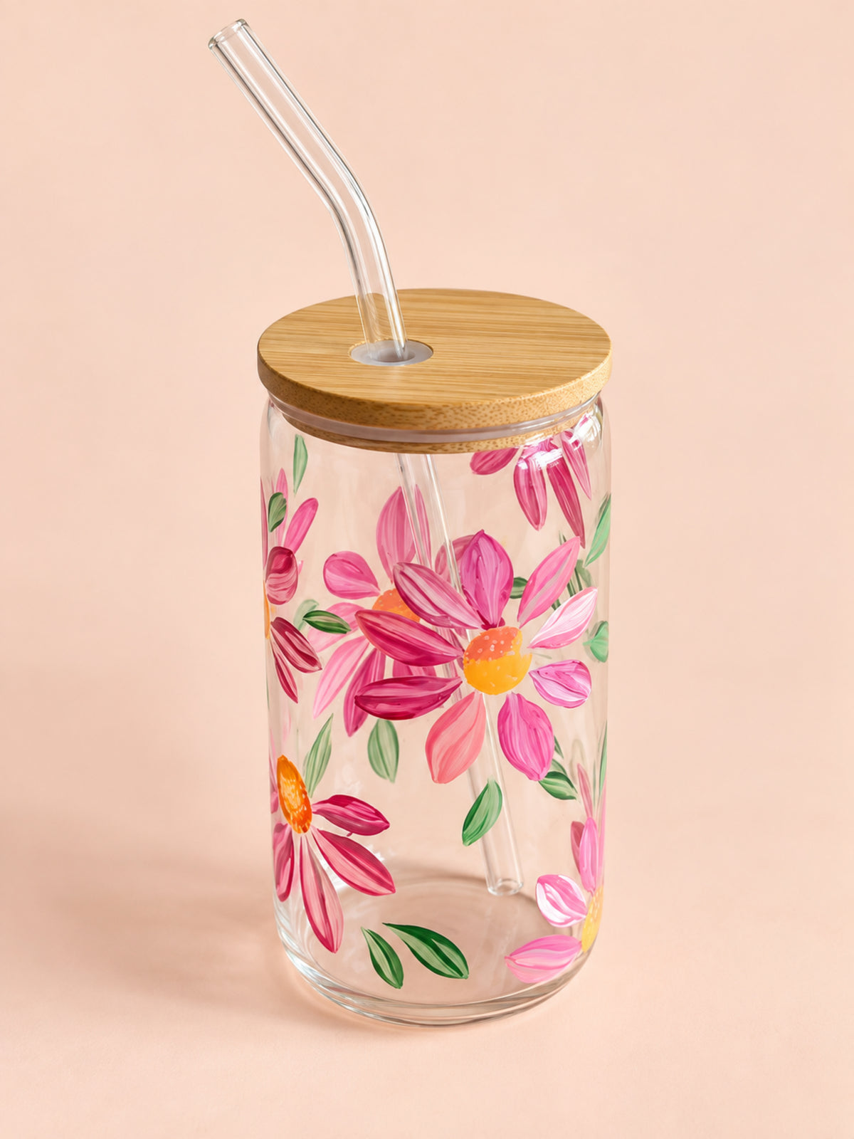 Hand-painted Iced Coffee Glass - Spring Blossom