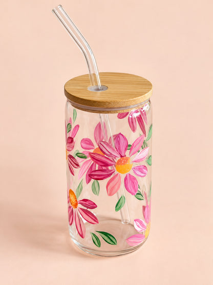 Hand-painted Iced Coffee Glass - Spring Blossom