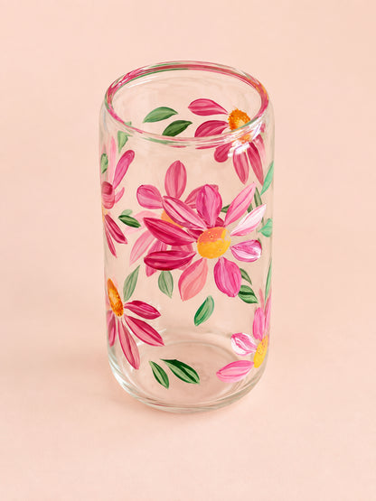 Hand-painted Iced Coffee Glass - Spring Blossom