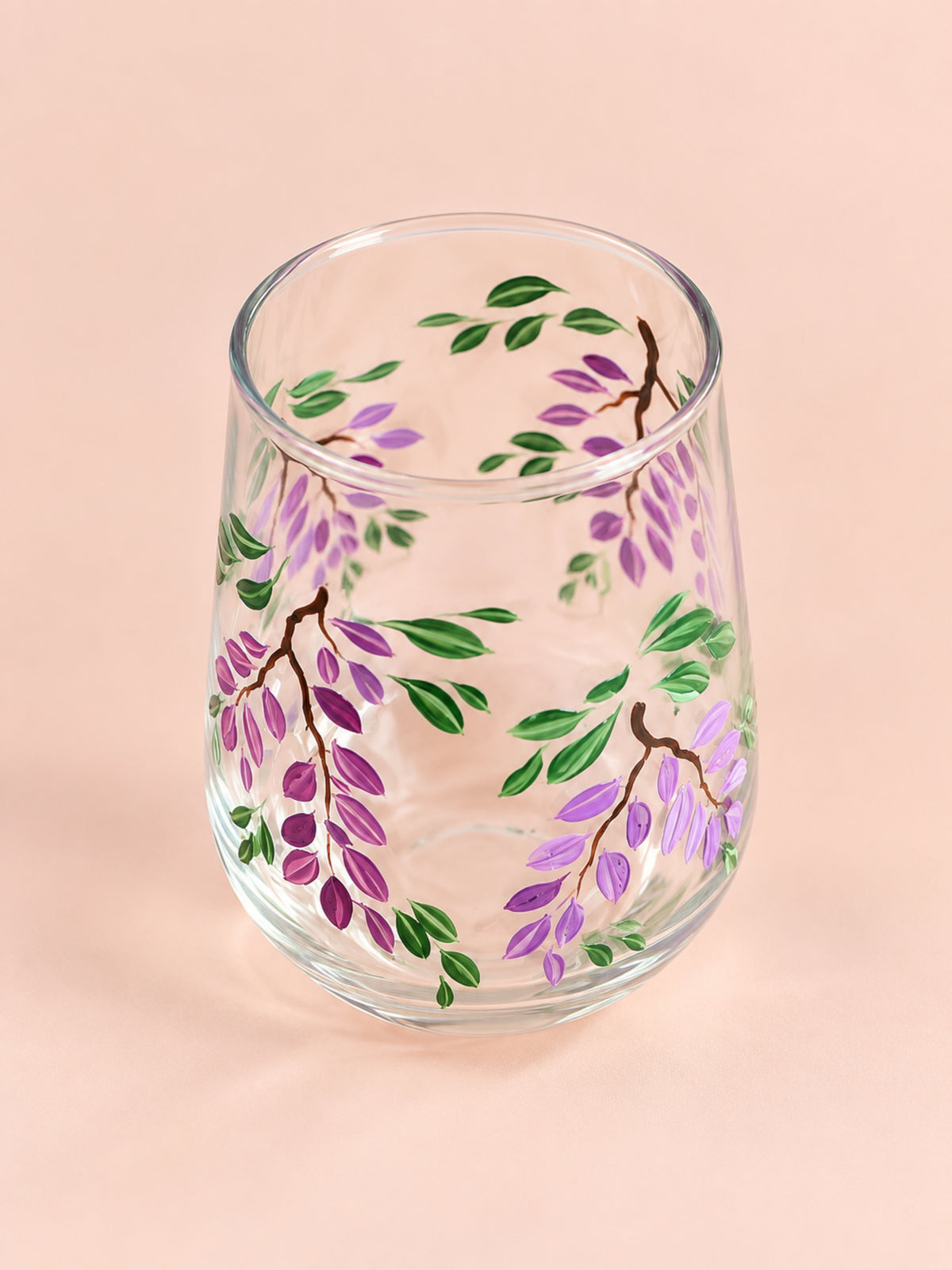 Hand-painted Stemless Wine Glass - Wisteria Lane