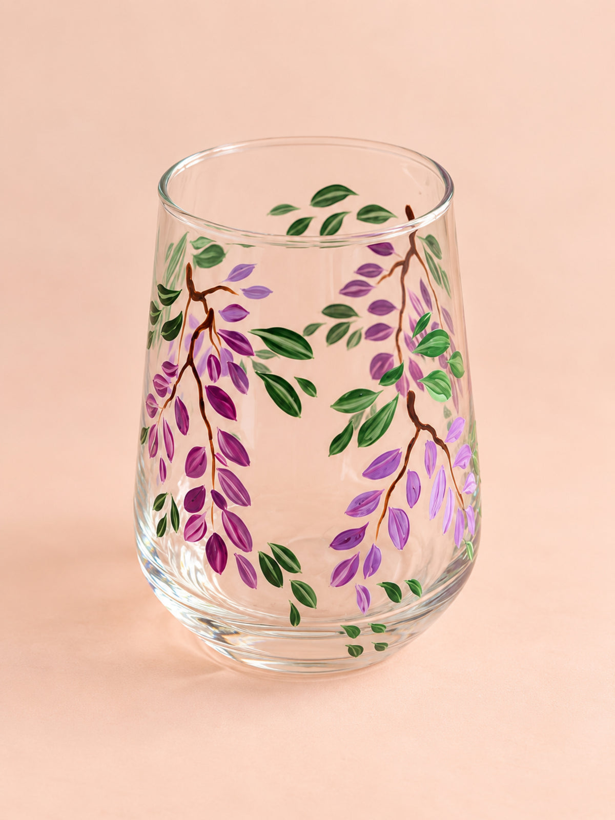 Hand-painted Stemless Wine Glass - Wisteria Lane