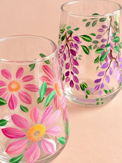 Hand-painted Stemless Wine Glass - Wisteria Lane