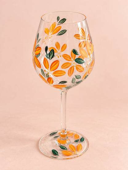 Hand-painted Wine Glass - Tangerine Blossom