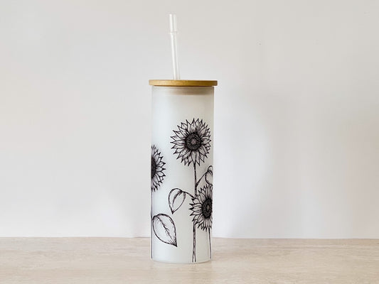 Frosted Iced Latte Glass | Sunflower Sketch