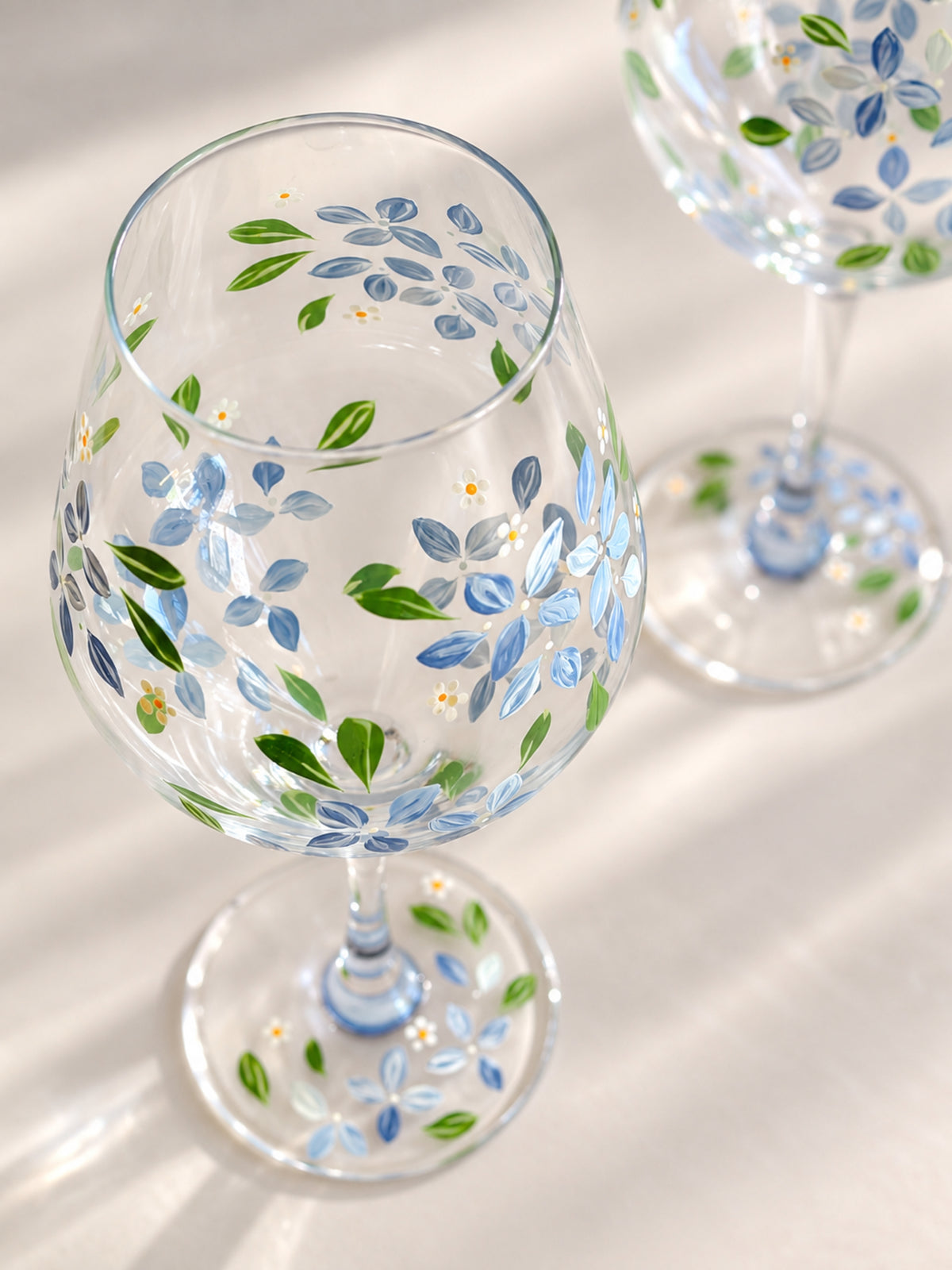 Hand-painted Wine Glass - Spring Hydrangea