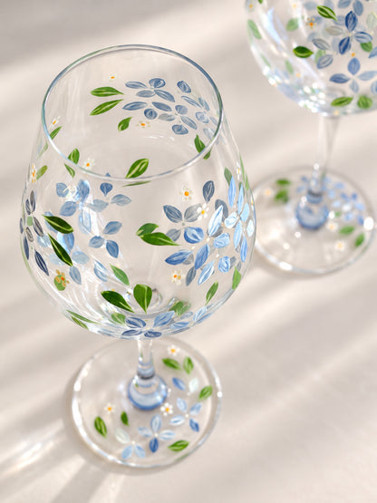 Hand-painted Wine Glass - Spring Hydrangea
