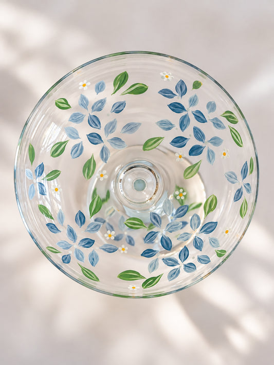 Hand-painted Coupe Glass - Spring Hydrangea