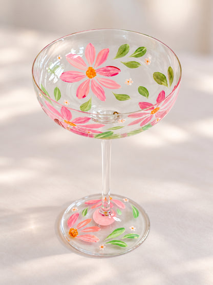 Hand-painted Coupe Glass - Spring Blossom
