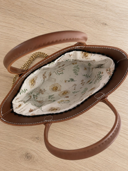 Crochet Tote Handbag | Black/Tan Wildflorals